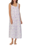 Eileen West Floral Sleeveless Ballet Cotton Lawn Nightgown In White Grid Peri/pink Floral