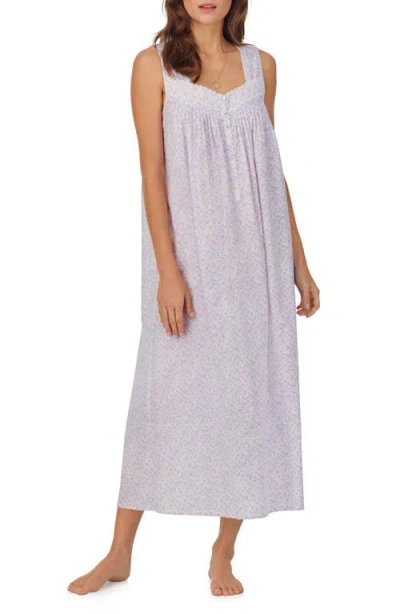 Eileen West Floral Sleeveless Ballet Cotton Lawn Nightgown In White Grid Pink/peri Ditsy
