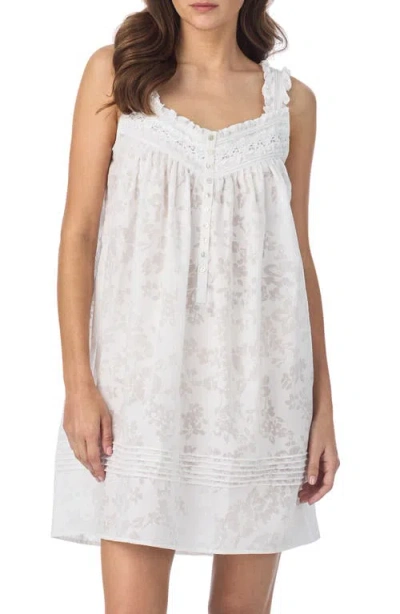 Eileen West Floral Sleeveless Cotton Blend Chemise In White
