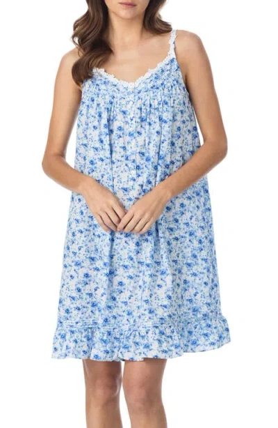 Eileen West Floral Sleeveless Cotton Chemise In Blue