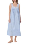 Eileen West Floral Sleeveless Cotton Lawn Ballet Nightgown In Blue/white