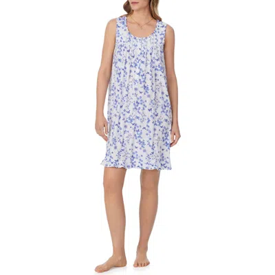 Eileen West Floral Sleeveless Short Jersey Nightgown In White Grd Periwinkle/pink Flor
