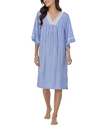 Eileen West Lace Trim Caftan In White Stripe