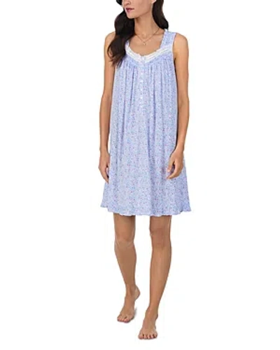 Eileen West Floral Sleeveless Short Jersey Nightgown In Blue Port