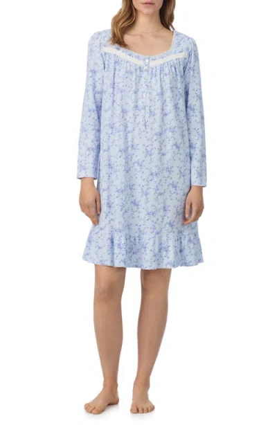 Eileen West Lace Trim Cotton Nightgown In Blue