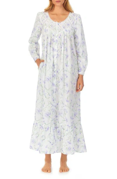 Eileen West Lace Trim Long Sleeve Cotton Lawn Ballet Nightgown In Lilac Flower