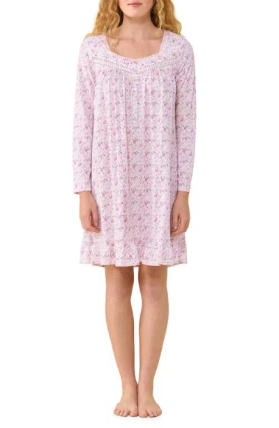 Eileen West Lace Trim Long Sleeve Nightgown In Pink