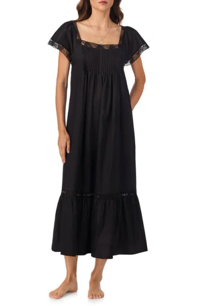 Eileen West Lace Trim Pintuck Ballet Nightgown In Black