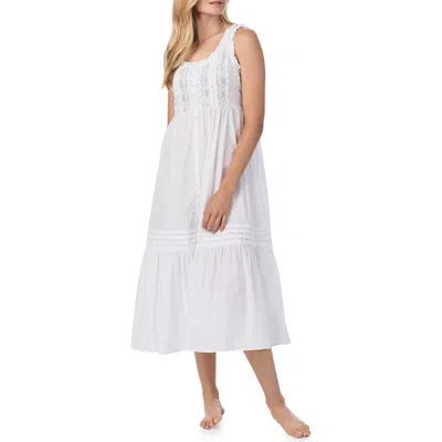 Eileen West Lace Trim Sleeveless Cotton Ballet Nightgown In White