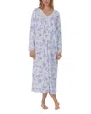 Eileen West Long Sleeve Ballet Nightgown In White/blue Floral