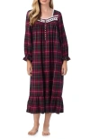 Eileen West Long Sleeve Cotton Blend Flannel Ballet Nightgown In Red/plaid