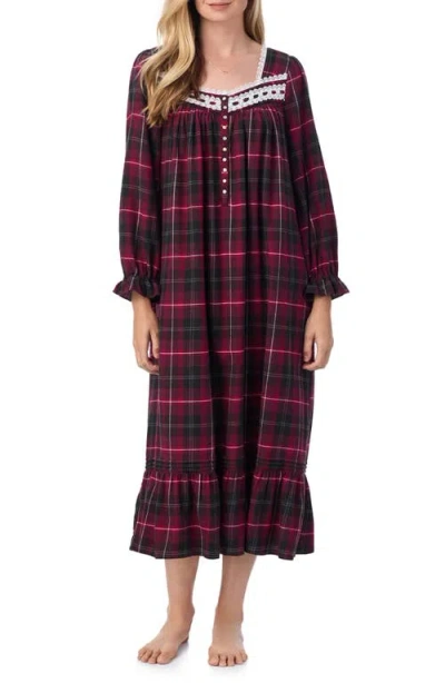 Eileen West Long Sleeve Cotton Blend Flannel Ballet Nightgown In Red Plaid