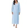 Eileen West Long Sleeve Cotton Dobby Nightgown In Blue
