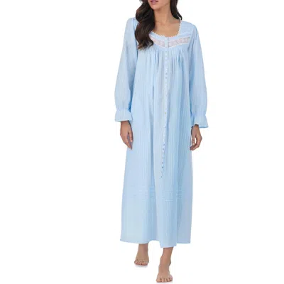 Eileen West Long Sleeve Cotton Dobby Nightgown In Blue