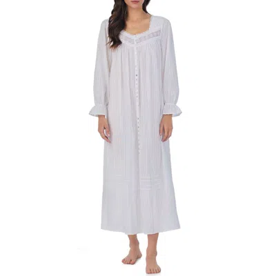 Eileen West Long Sleeve Cotton Dobby Nightgown In White