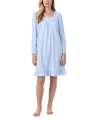 Eileen West Long Sleeve Cotton Jersey Nightgown In Aqua Prt