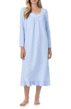 Eileen West Long Sleeve Cotton Jersey Nightgown In Aqua Prt