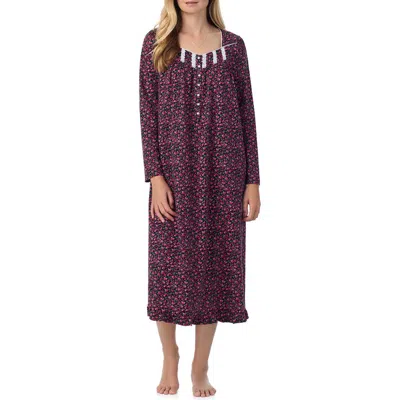 Eileen West Long Sleeve Cotton Jersey Nightgown In Black Floral