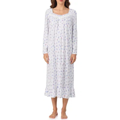 Eileen West Long Sleeve Cotton Jersey Nightgown In Blue