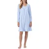 Eileen West Long Sleeve Cotton Jersey Nightgown In Aqua Prt