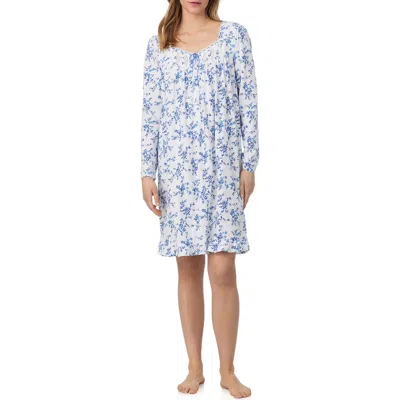 Eileen West Long Sleeve Cotton Jersey Short Nightgown In Blue