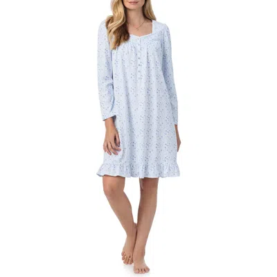 Eileen West Long Sleeve Cotton Jersey Short Nightgown In White Ditsy