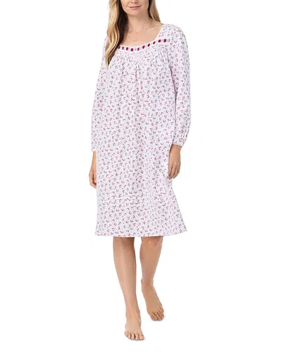 Eileen West Long Sleeve Flannel Waltz Nightgown In White Ditsy