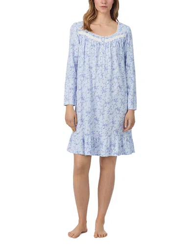 Eileen West Long Sleeve Floral Short Nightgown In Gray