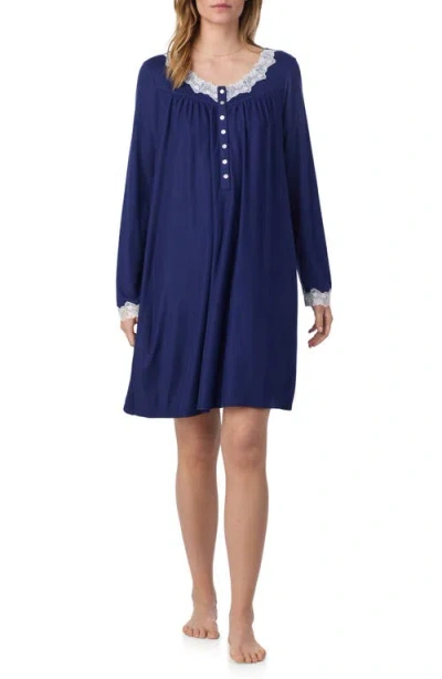 Eileen West Long Sleeve Short Nightgown In Blue
