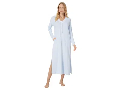 Eileen West Long Sleeve Sweater Knit Lounger Gown In Blue
