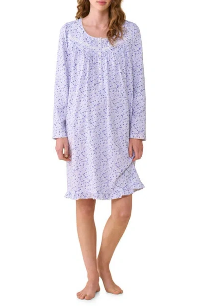 Eileen West Print Long Sleeve Cotton Nightgown In Blue