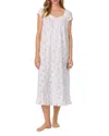 Eileen West Cap Sleeve Long Cotton Jersey Nightgown In White Multi