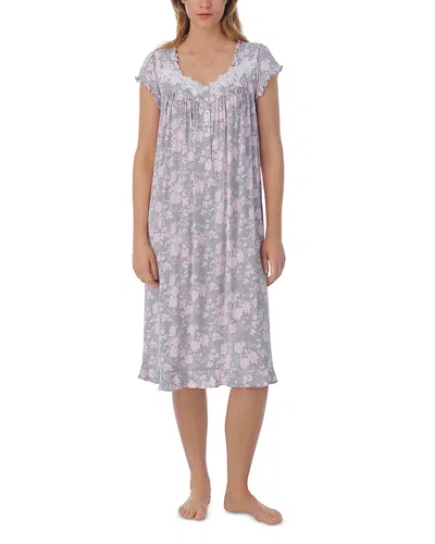 Eileen West Long Sleeve Waltz Nightgown In Gray Floral