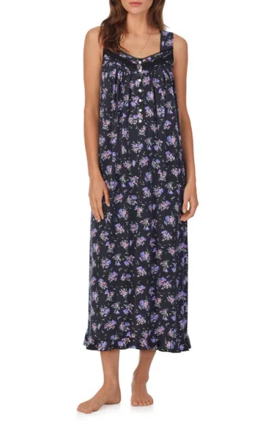 Eileen West Sleeveless Ballet Jersey Nightgown In Black Print