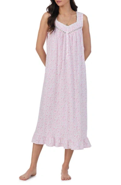 Eileen West Sleeveless Cotton Ballet Nightgown In White Pink Print
