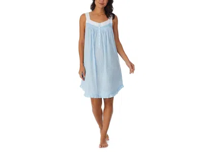 Eileen West Sleeveless Cotton Dobby Chemise In Blue