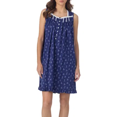 Eileen West Sleeveless Cotton Jersey Nightgown In Blue