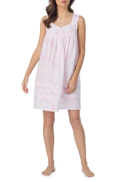 Eileen West Sleeveless Cotton Short Chemise In Pink