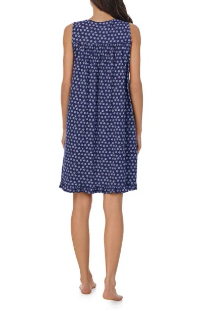 Eileen West Sleeveless Lace Trim Cotton Short Nightgown In Navy Print