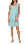 Eileen West Stripe Short Sleeveless Knit Nightgown In Aqua Stripe