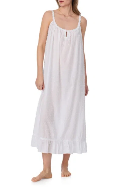 Eileen West Swiss Dot Strappy Long Cotton Ballet Nightgown In White