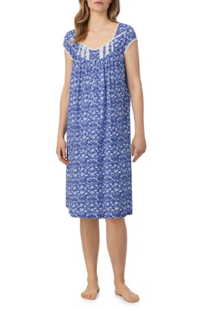 Eileen West Waltz Cap Sleeve Cotton Nightgown In Blue