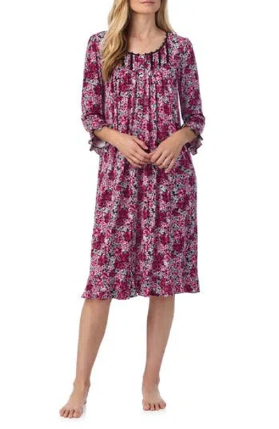 Eileen West Waltz Embroidered Long Sleeve Nightgown In Purple Multi