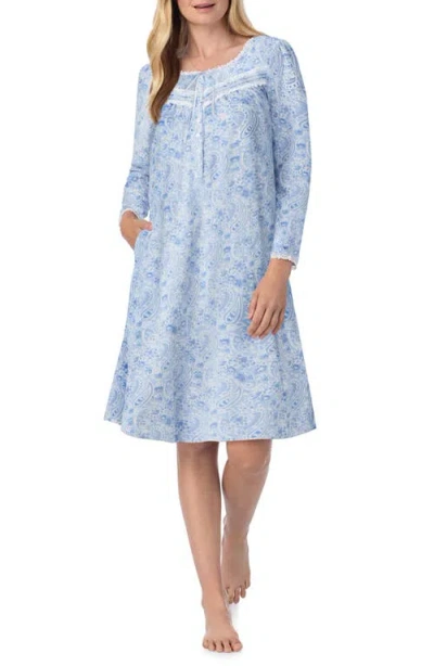 Eileen West Waltz Fleece Nightgown In Blue/white