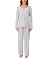 Eileen West Women's Brushed Cotton Jersey Long Sleeve Pajama Set In White