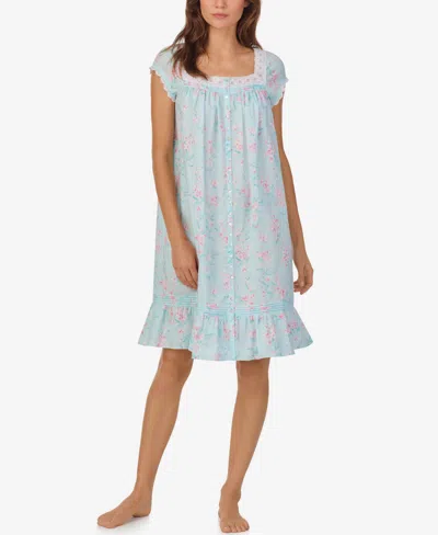 Eileen West Women's Cap Sleeve Short Gown In Aqua Floral