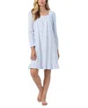 Eileen West Long Sleeve Cotton Jersey Short Nightgown In White Ditsy