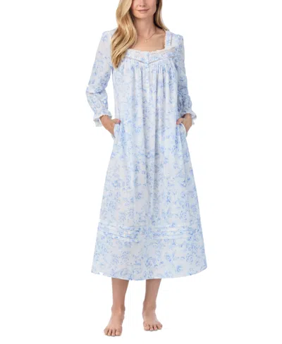 Eileen West Women's Cotton Floral Ballet Nightgown In White Blue