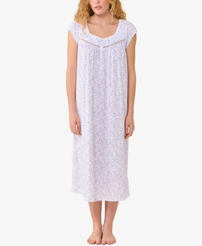 Eileen West Floral Cotton Lawn Long Nightgown In Blue