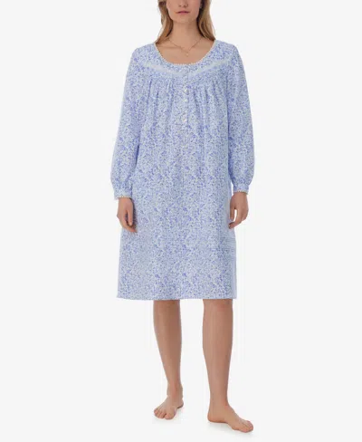 Eileen West Women's Cotton Lace-trim Waltz Nightgown In White Blue